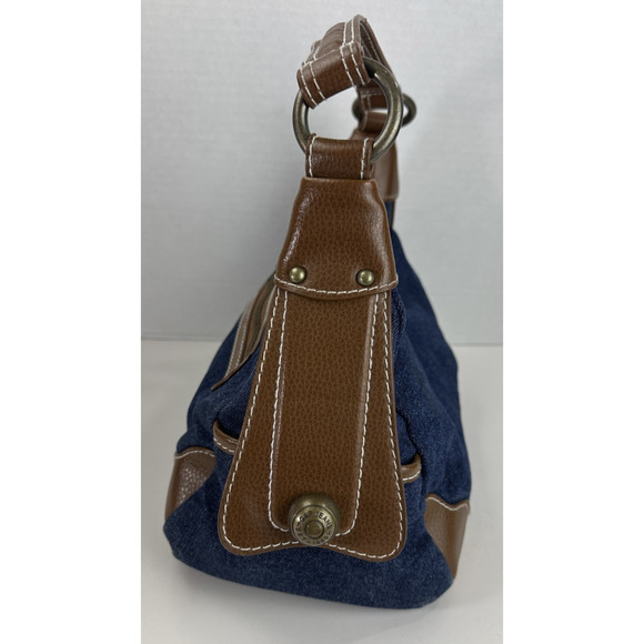 Y2K Gap Jeans 1969 Denim Hobo Shoulder Bag Brown Leather Trim Brass Zip Purse - Picture 7 of 16